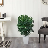 3ft. Bamboo Palm Plant in Decorative White Metal Planter