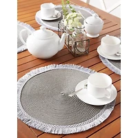 DII® 15" Round Gray Fringed Placemat Set, 6ct.