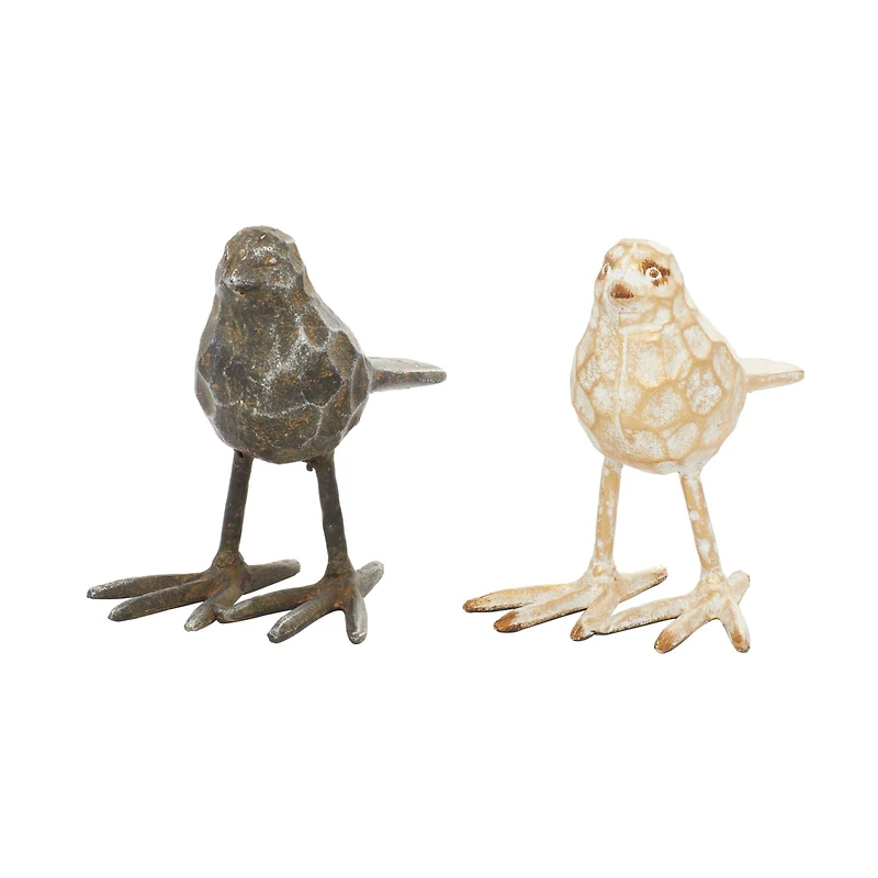 Set of 2 Gold Metal Farmhouse Bird Sculpture, 5" x 6"