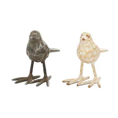 Set of 2 Gold Metal Farmhouse Bird Sculpture, 5" x 6"