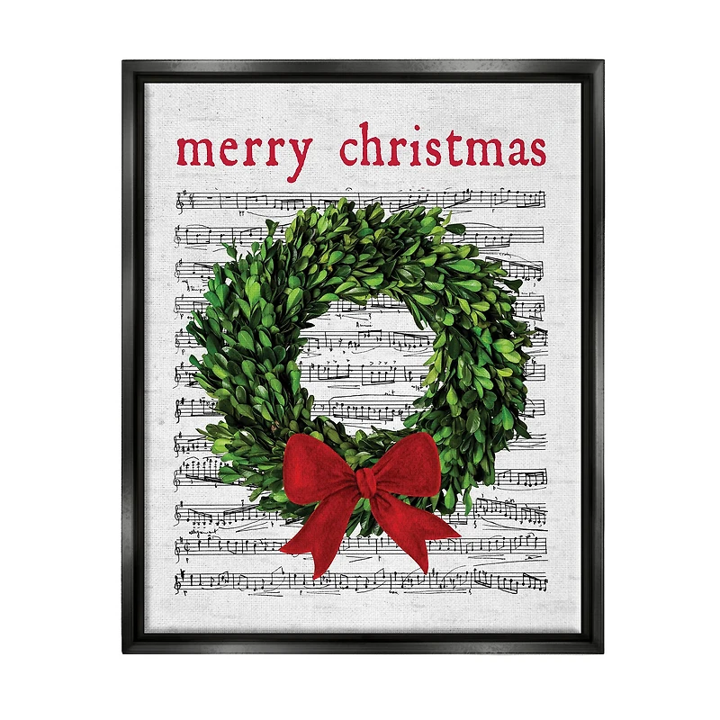 Stupell Industries Merry Christmas Song Wreath Framed Floater Canvas Wall Art
