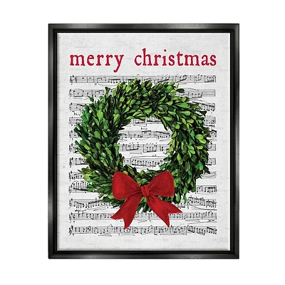 Stupell Industries Merry Christmas Song Wreath Framed Floater Canvas Wall Art
