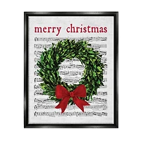 Stupell Industries Merry Christmas Song Wreath Framed Floater Canvas Wall Art