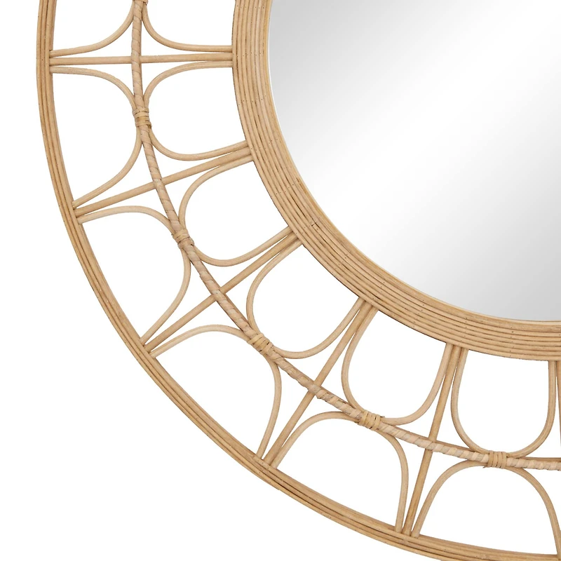 Brown Bamboo Bohemian Wall Mirror, 35" x 1" x 35"