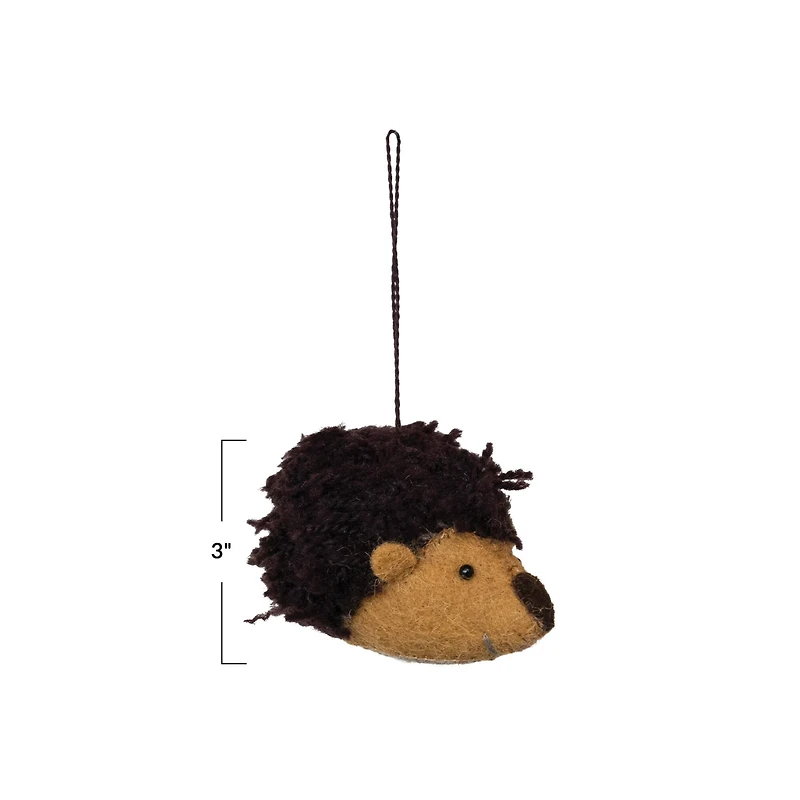 Hello Honey® 3" Brown & Tan Handmade Wool Felt Hedgehog Ornament