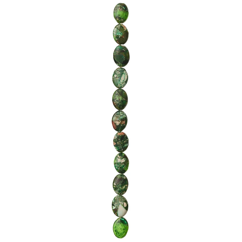 12 Pack: Green Imperial Jasper Oval Beads, 14mm by Bead Landing™