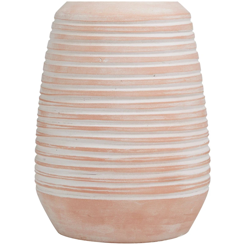 15" Pink Whitewashed Ribbed Terra Cotta Vase