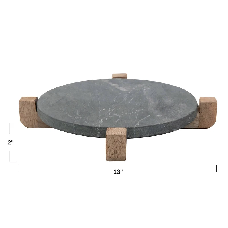 Hello Honey® Black & Natural Marble Serving Board with Mango Wood Stand Set