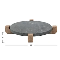 Hello Honey® Black & Natural Marble Serving Board with Mango Wood Stand Set