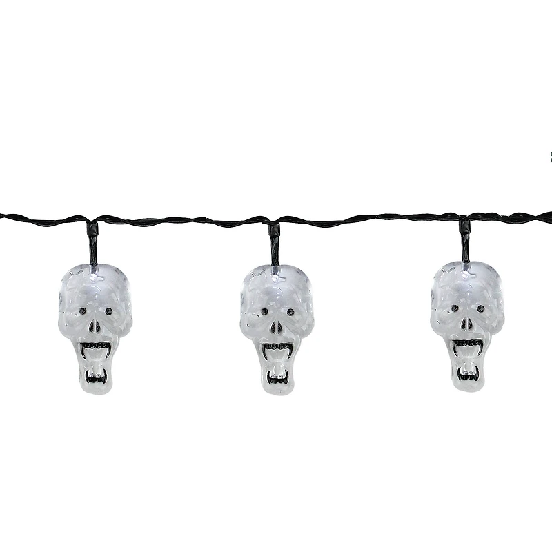 10ct. White Skull LED Halloween String Lights