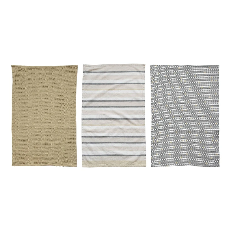 Hello Honey® 28" Mustard Yellow & Gray Cotton Kitchen Tea Towels Set