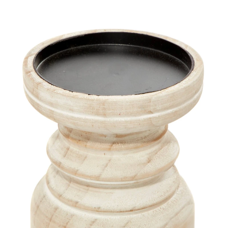 Brown Wood Natural Candle Holder Set