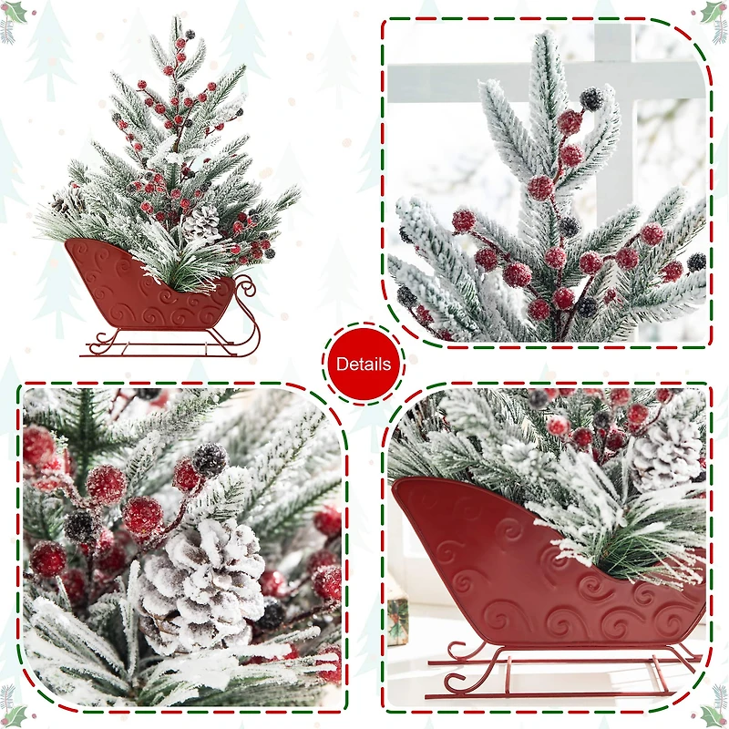 Glitzhome® 21" Christmas Red Sleigh Frosted Floral Centerpiece
