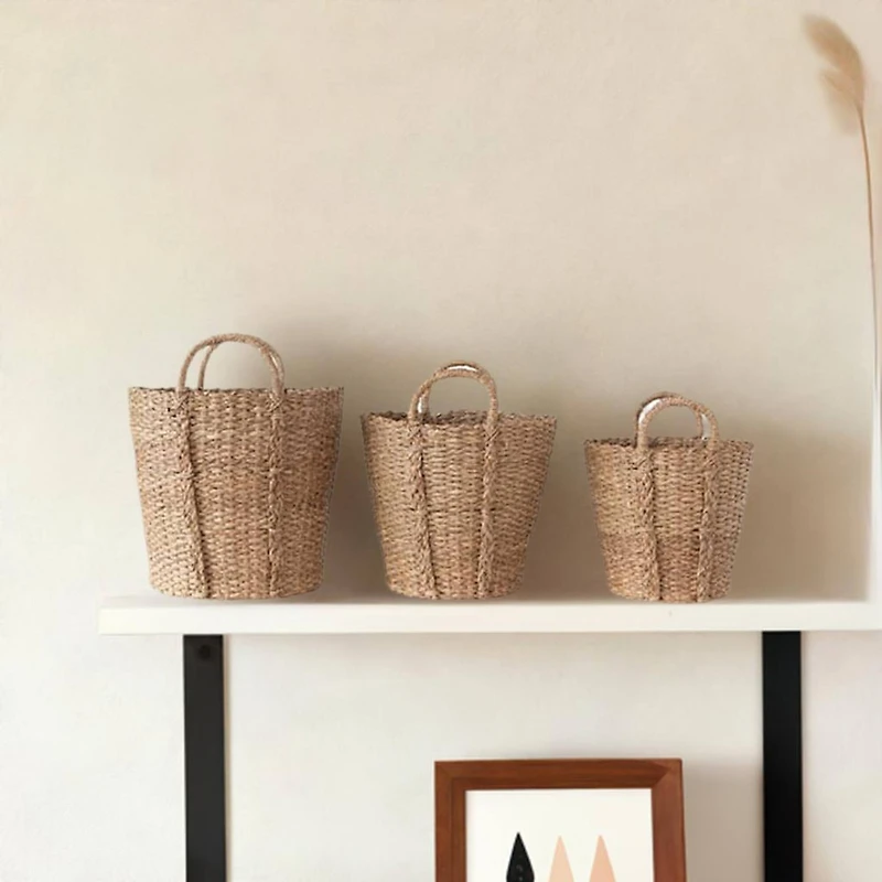 Hello Honey® Natural Handwoven Bankuan Basket with Braided Handles Set