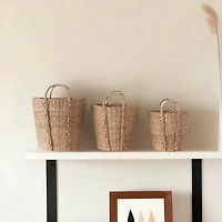 Hello Honey® Natural Handwoven Bankuan Basket with Braided Handles Set