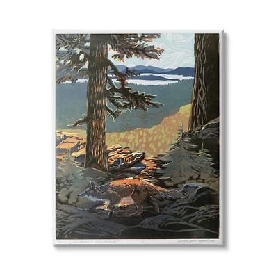 Stupell Industries Red Fox Woodland Forest Prowl Trees Distant Mountains Canvas Wall Art