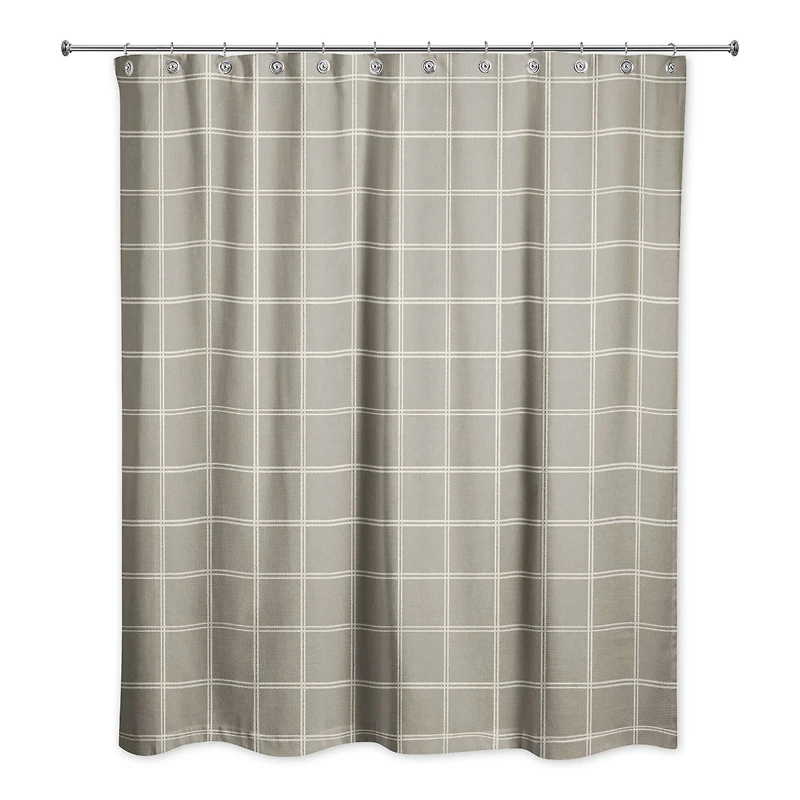 Taupe and White Check Shower Curtain