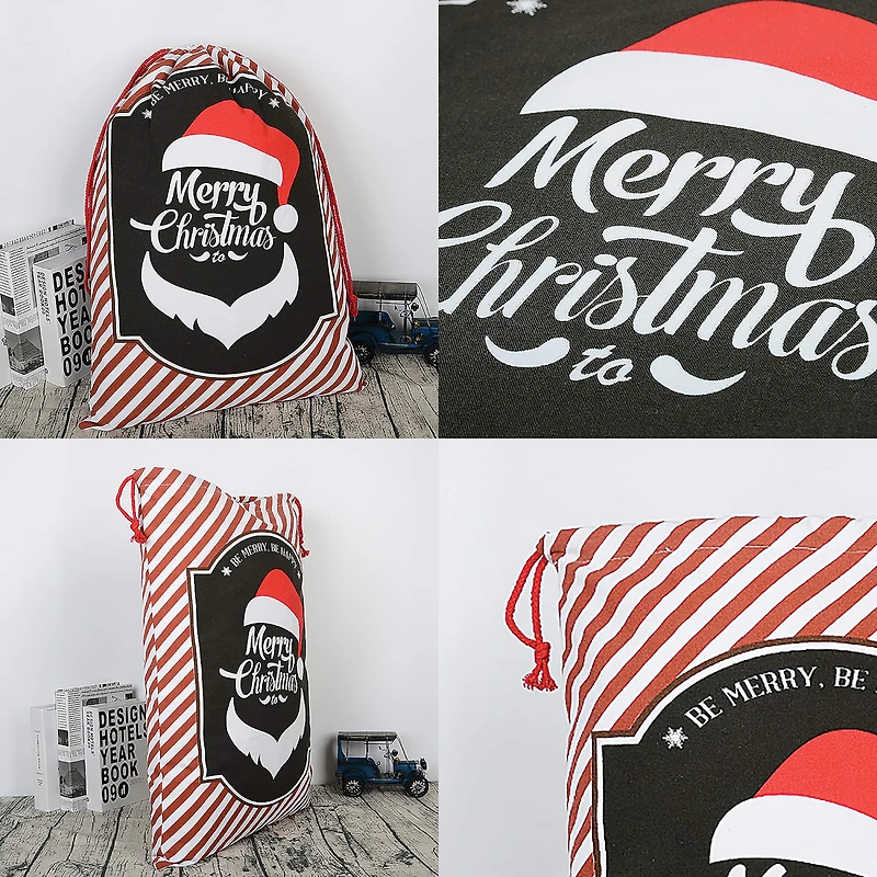 Personality Case™ 19" x 26" Striped Merry Christmas Cotton Drawstring Bag