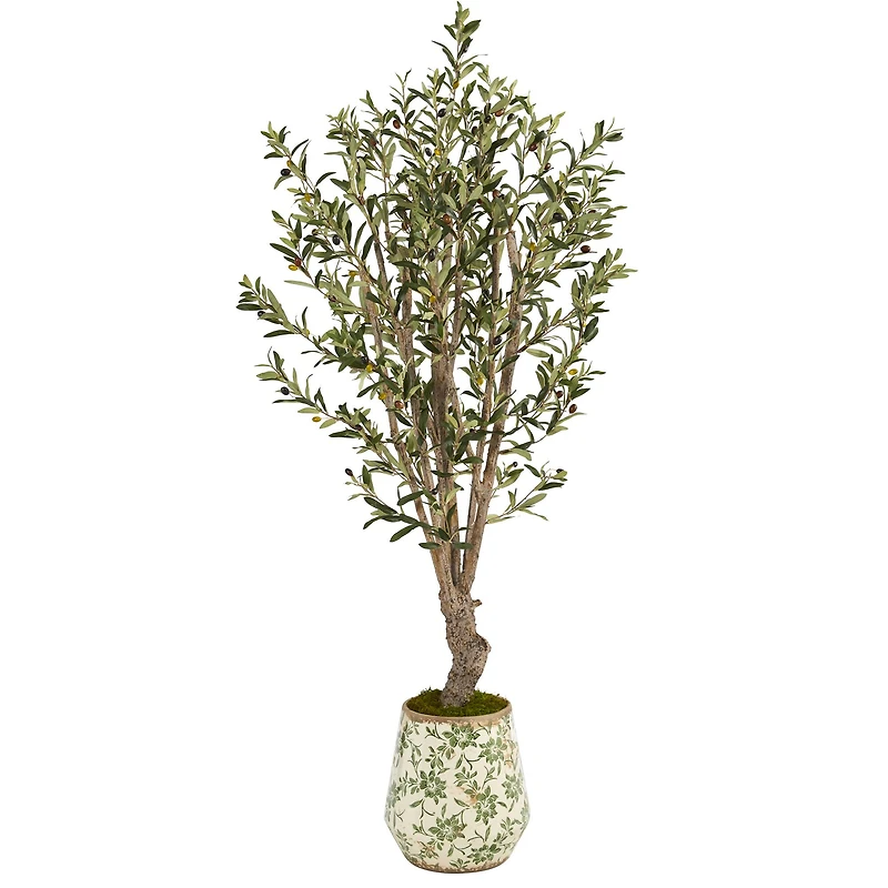 5ft. Olive Tree in Floral Print Planter