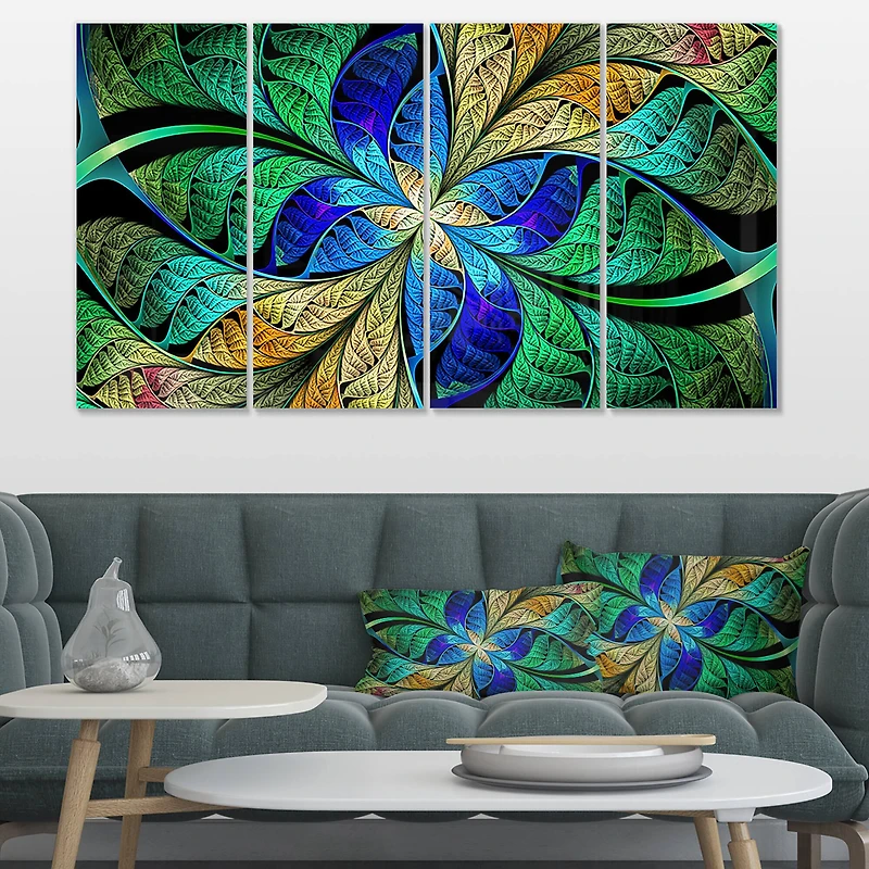 Designart - Blue Green Fractal Flower Petals