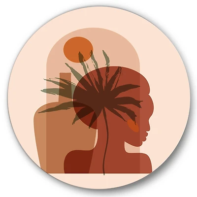 Designart - Abstract Tropical Palm Leaf & Pretty Girl Portrait