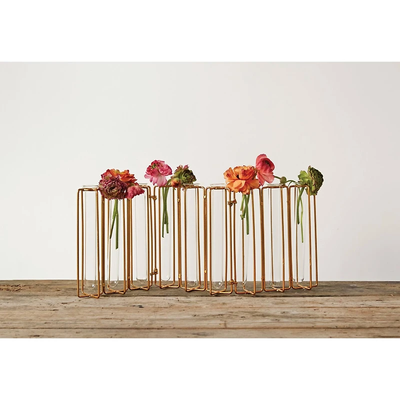 Hello Honey® 9 Test Tube Vases with Gold Metal Stand Set