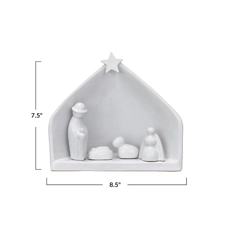 Hello Honey® 8.5" White Reactive Glaze Stoneware Nativity Set