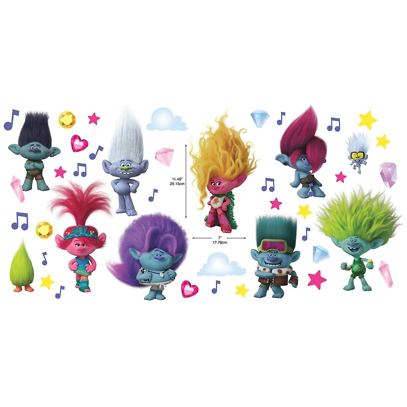 RoomMates Trolls 3 Band Together with Glitter Wall Decals