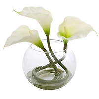 9" Calla Lily Arrangement in Rounded Glass Vase