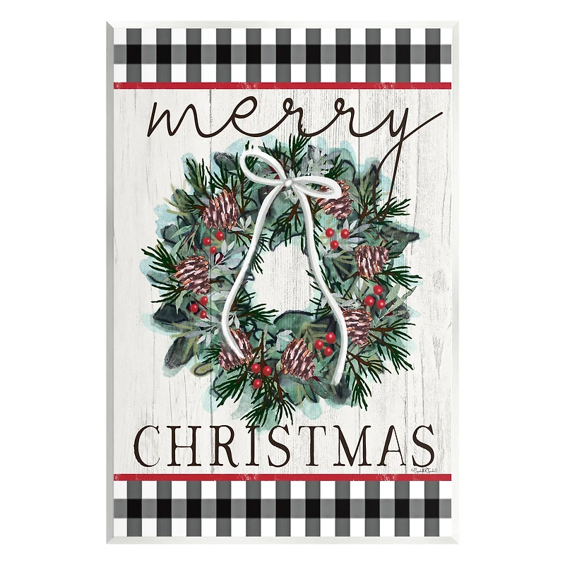 Stupell Industries Merry Christmas Tartan Wreath Wall Plaque Art