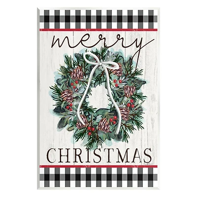 Stupell Industries Merry Christmas Tartan Wreath Wall Plaque Art
