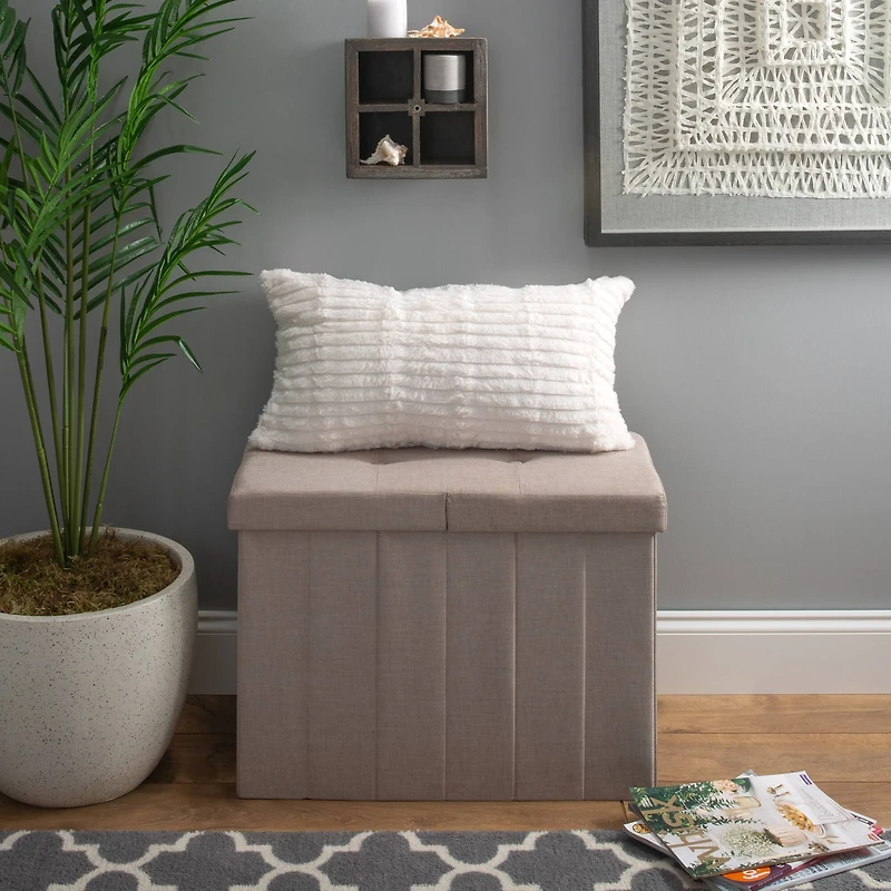 Simplify Natural Collapsible Flip Top Hamper Ottoman