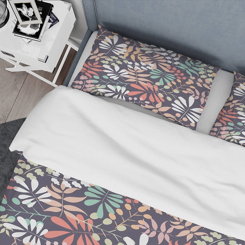 Designart 'Retro Botanical Pattern II' Mid-Century Duvet Cover Set