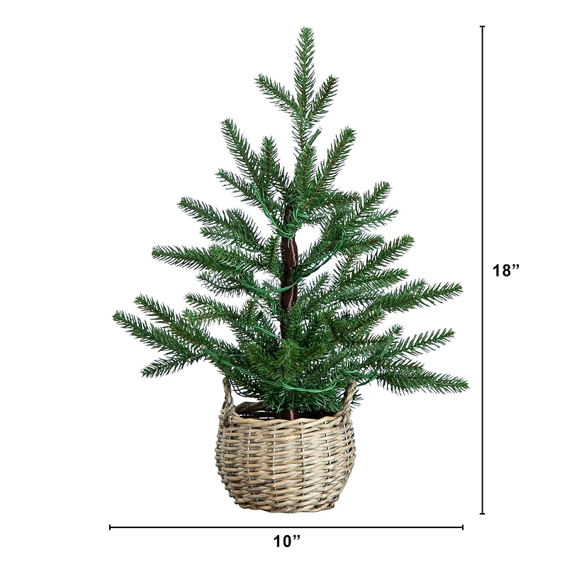1.5ft. Pre-Lit Artificial Mini Christmas Tree in Basket with 20 Warm White LED Lights