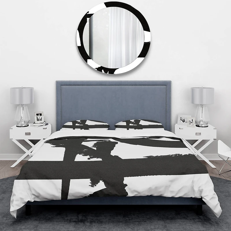 Designart 'Black & White Crossing Paths I' Geometric Bedding Set
