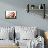 Stupell Industries Piglet on Wooden Fence Pink Farm Animal in Frame Wall Art