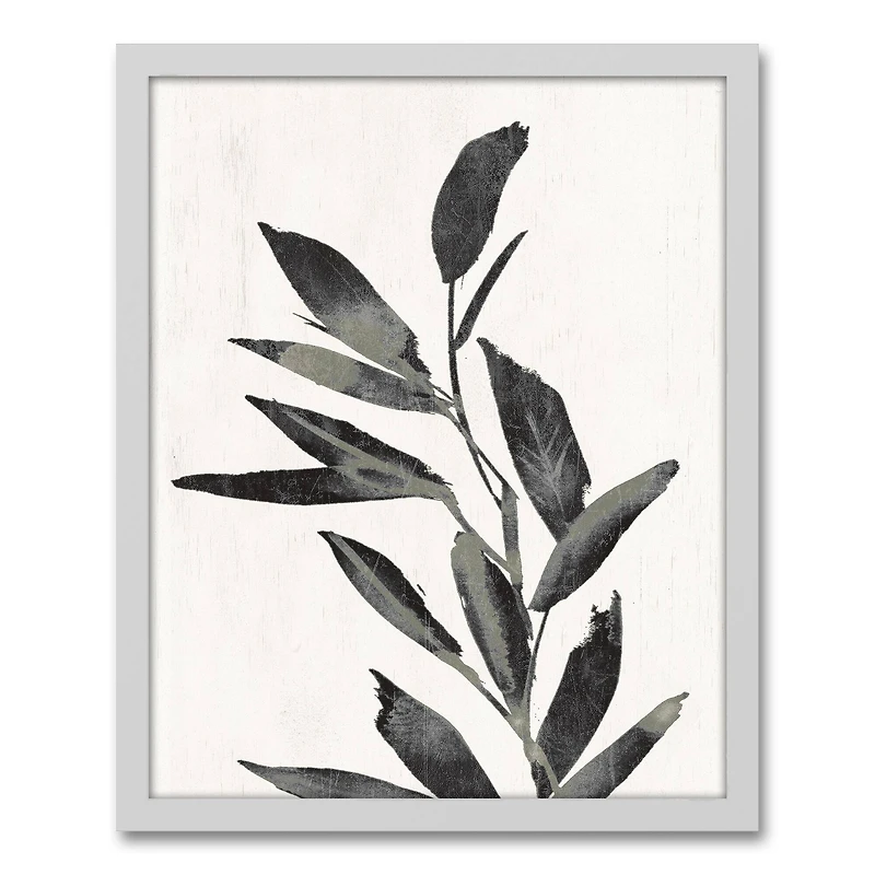 Distressed Green Leaves White Framed Canvas