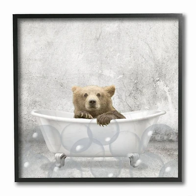 Stupell Industries Baby Bear Bath Time Cute Animal Black Framed Wall Art