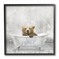Stupell Industries Baby Bear Bath Time Cute Animal Black Framed Wall Art