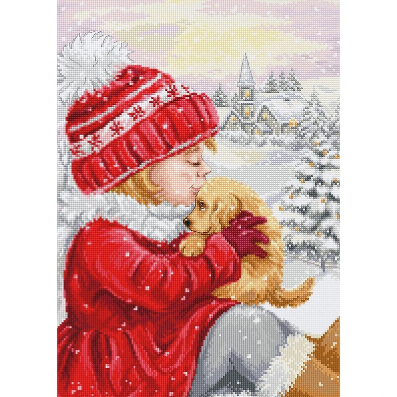 Luca-S Girl Kissing Puppy Counted Cross Stitch Kit