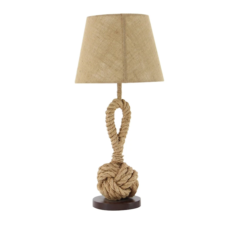 Brown Rope and Iron Rustic Table Lamp, 28" x 13" x 13"