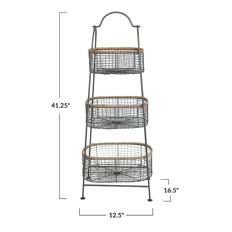Hello Honey® 3.5ft. Metal & Rattan 3-Tier Stand with Removable Baskets