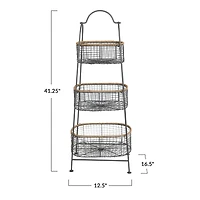Hello Honey® 3.5ft. Metal & Rattan 3-Tier Stand with Removable Baskets