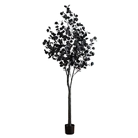 7ft. Pre-Lit Artificial Halloween Black Eucalyptus Tree with 420 Orange & Purple LED Lights