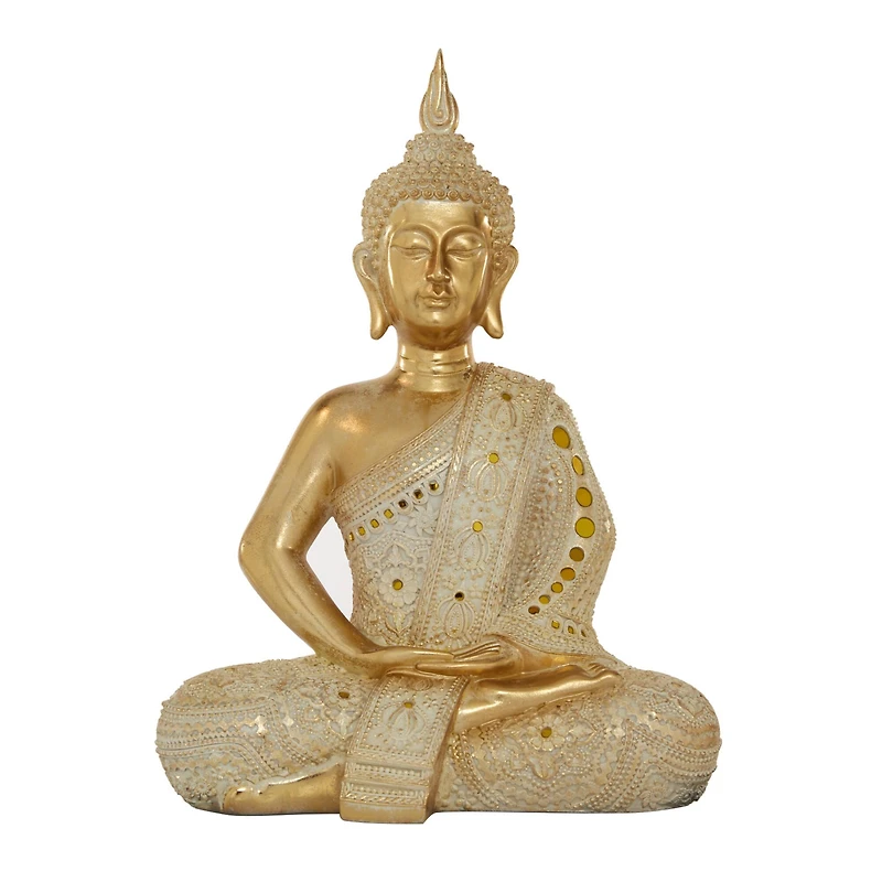 Gold Polystone Glam Sculpture, Buddha 20" x 14" x 9"