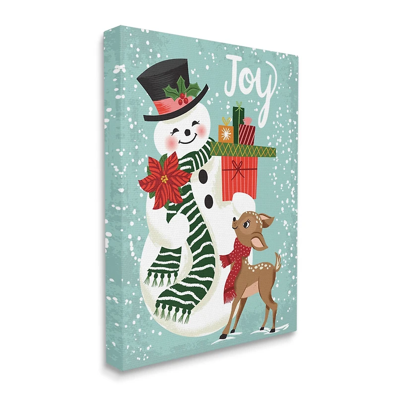 Stupell Industries Joy Smiling Snowman Holiday Deer Canvas Wall Art