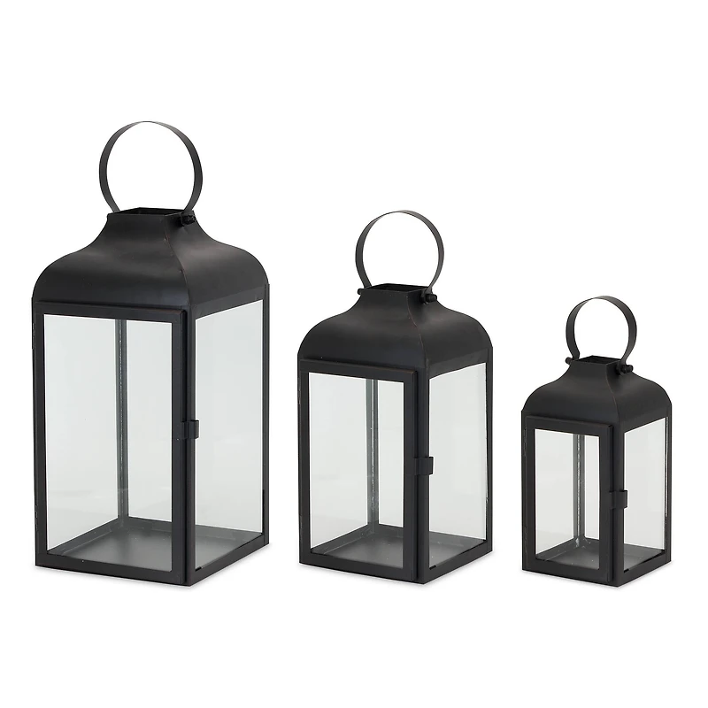 Black Iron Lantern Set, 10", 12.75" & 16"