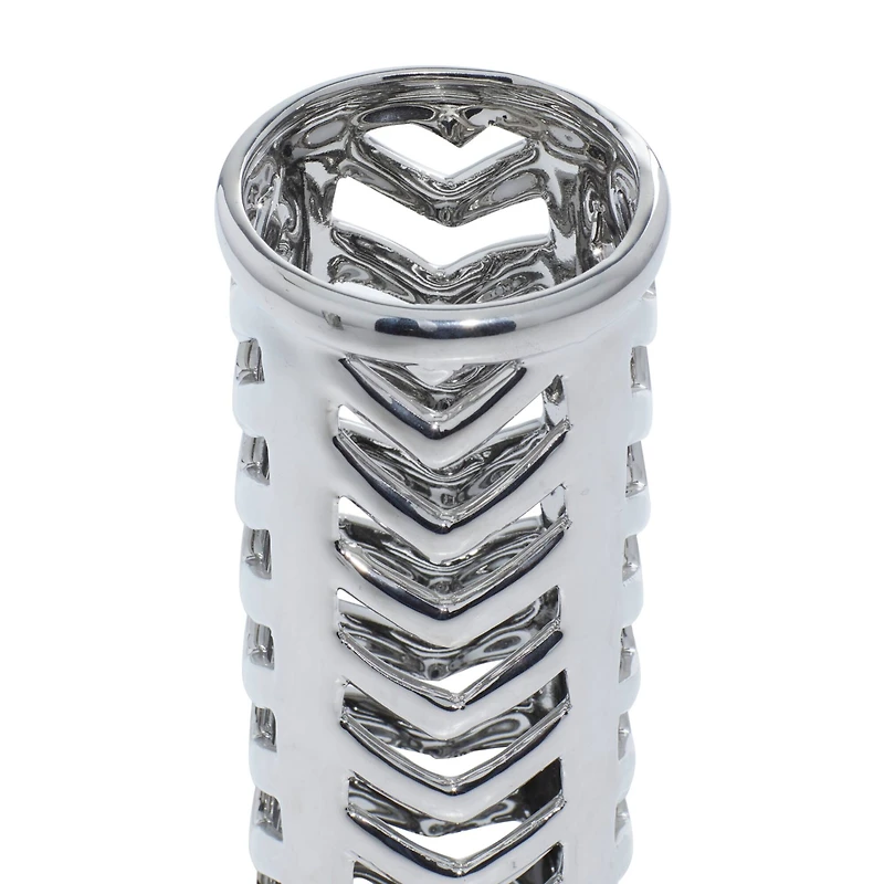 Set of 2 Silver Stoneware Glam Vase, 4" x 11"