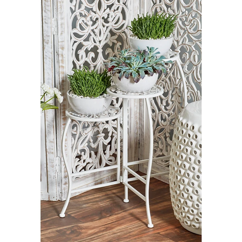 24" White Metal Traditional 3-Tier Plant Stand