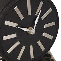 Faux Leather Round Decorative Clock with Rectangular Base